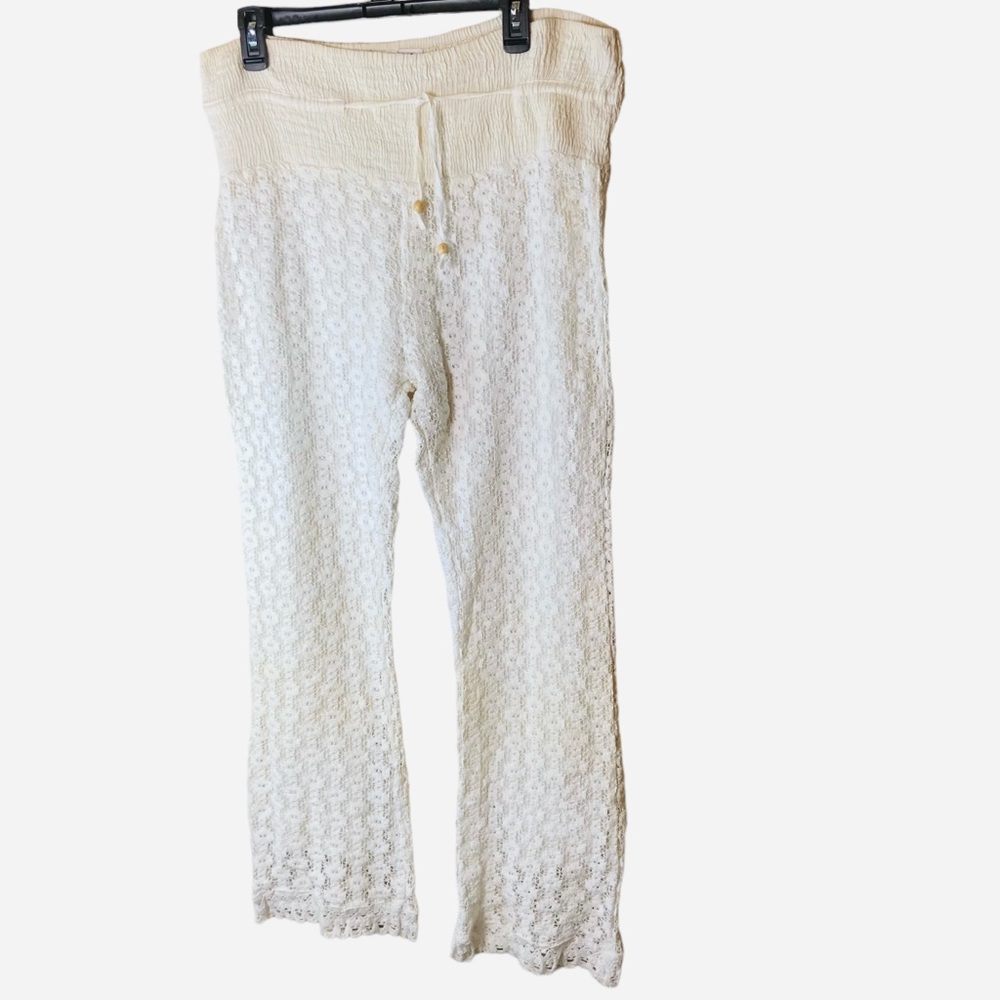 Wide Leg Stretch‎ Lace Pants Off White Lined High Waist Sz S/M